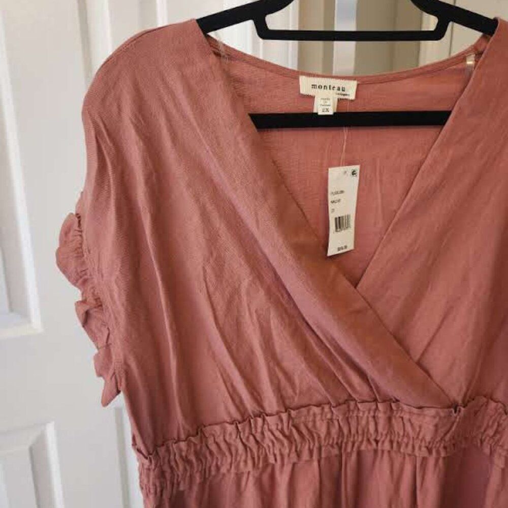 Monteau 2X Mauve Wrap Front Midi Dress - Picture 7 of 9